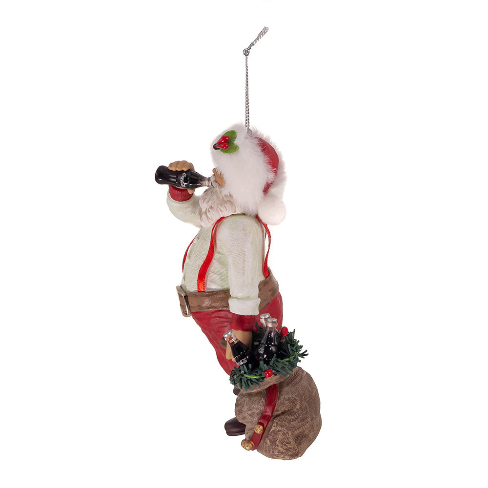 Coca Cola Santa Drinkng Coke with Sack & Bottles Ornament 5.5"