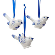 Delft Porcelain Blue Bird Ornament 2" Set of 3