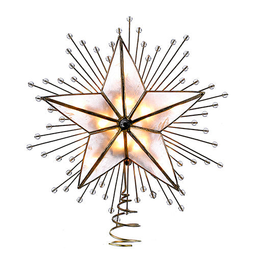 5 Point Capiz Star with Rays & Beads Tree Topper 10"