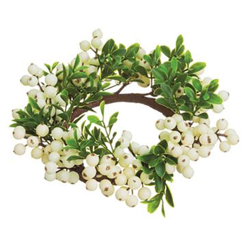 White Berry & Boxwood Candle Ring 8"
