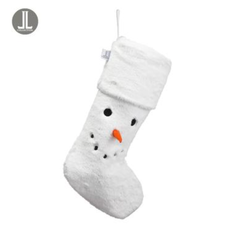 White Fur Snowman Stocking 23"