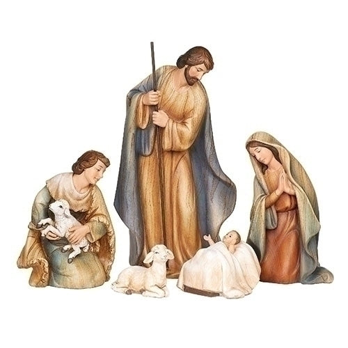 Holy Family in Wood Grain Nativity 10.2" Set of 5