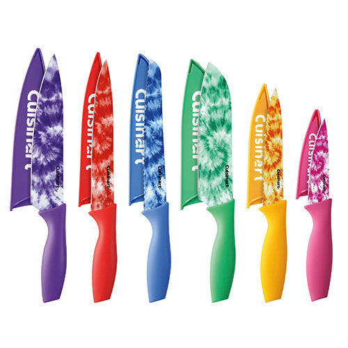 Tie Dye Printed Color Knife Set with Blade Guards Set of 12