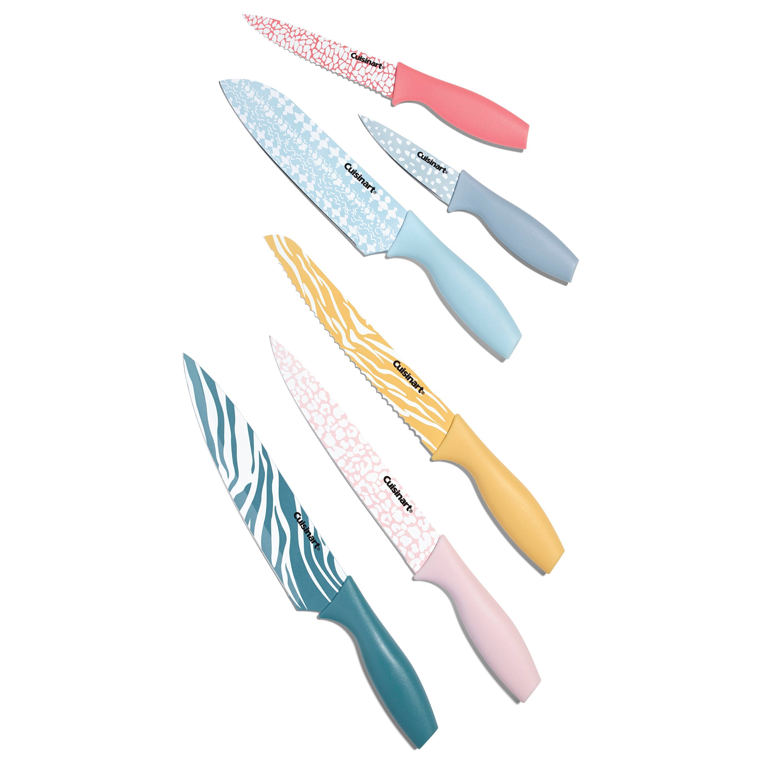 Animal Printed Color Knife Set with Blade Guards Set of 12