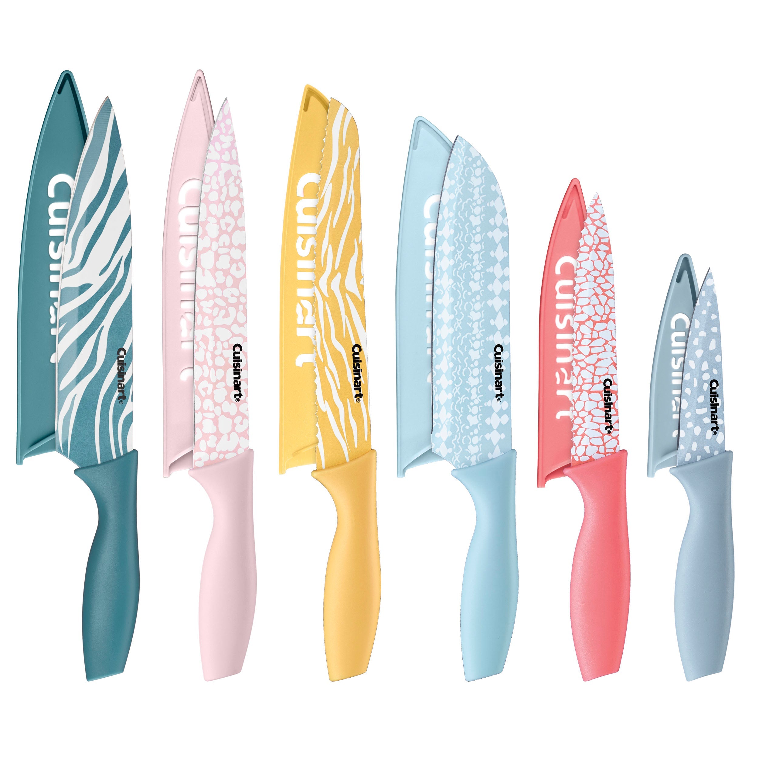 Animal Printed Color Knife Set with Blade Guards Set of 12
