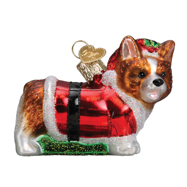Holly Hat Corgi Puppy Ornament