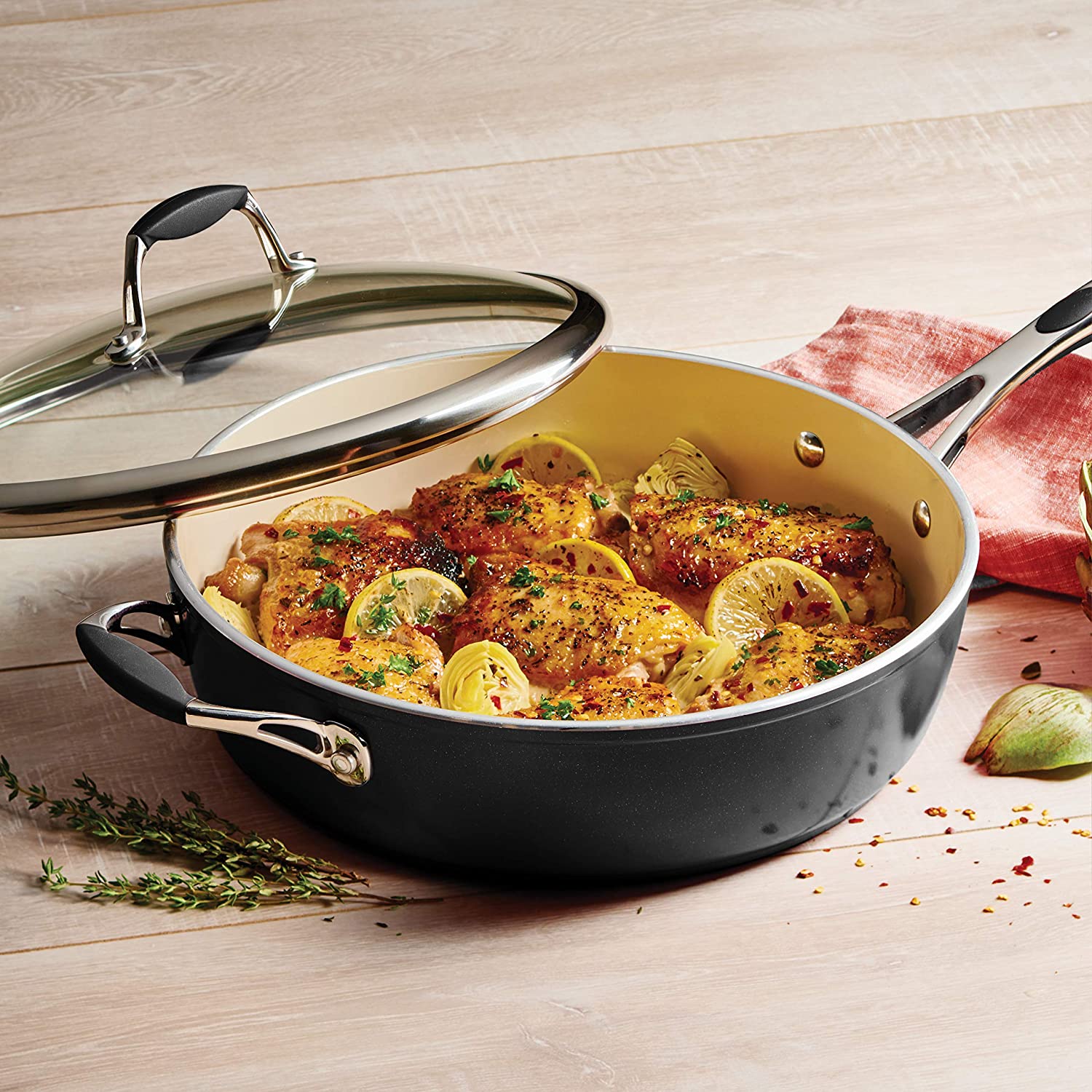 Ceramica 01 Deluxe Metallic Black Deep Skillet with Lid 11" 4.5 Quart