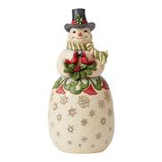 Winter Joy in Hand & Heart Snowman Holding Cardinals Figure