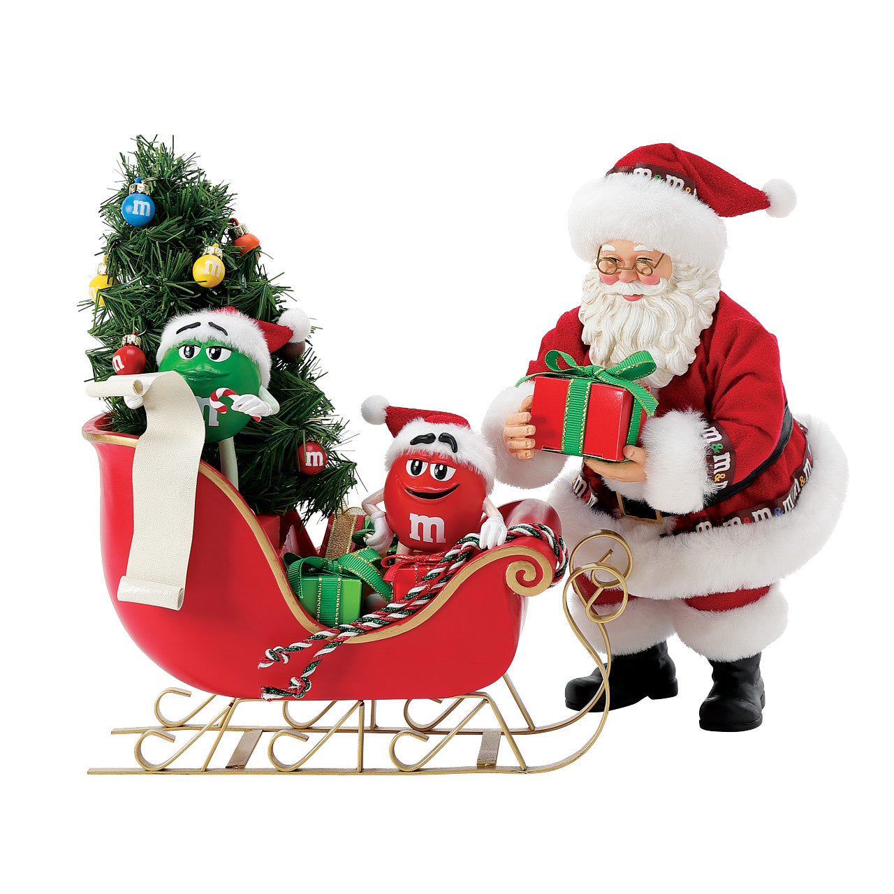 M&M Sleigh with Red, Green and Santa