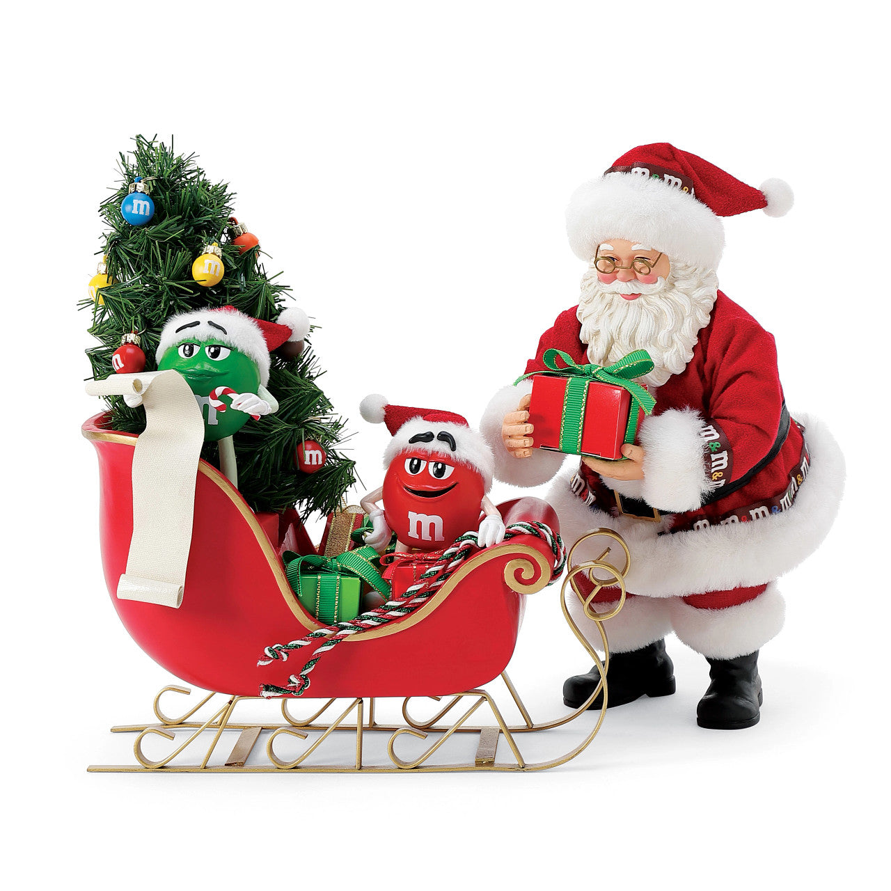 M&M Sleigh with Red, Green and Santa