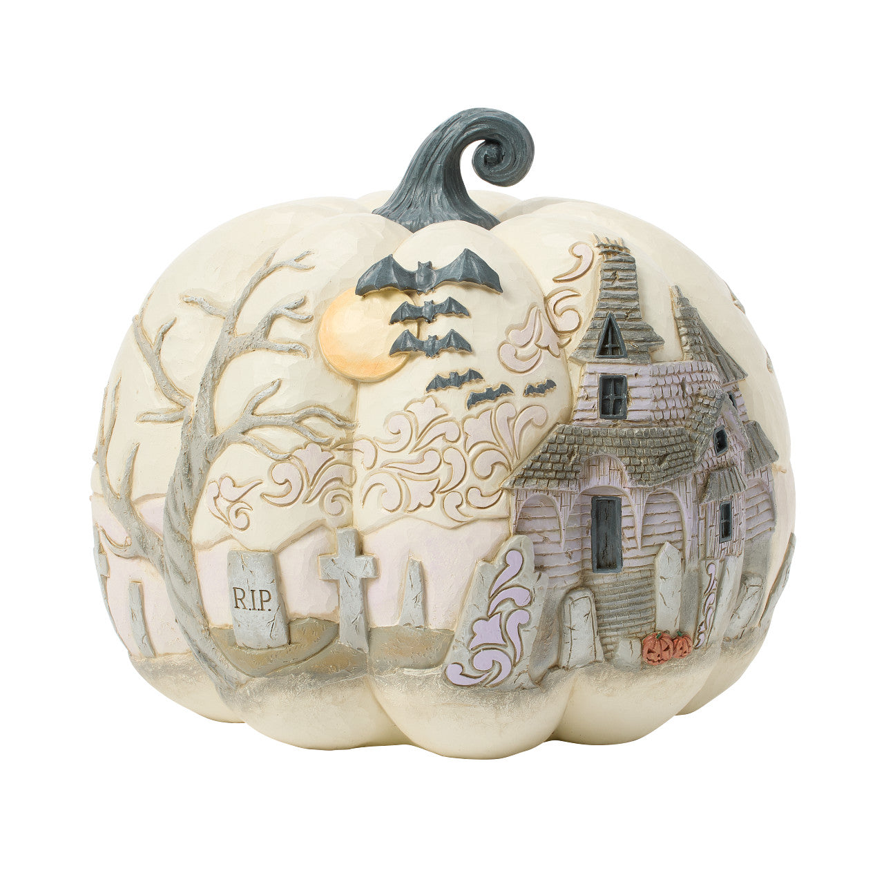 A Little Batty Pumpkin with Haunted House Scene