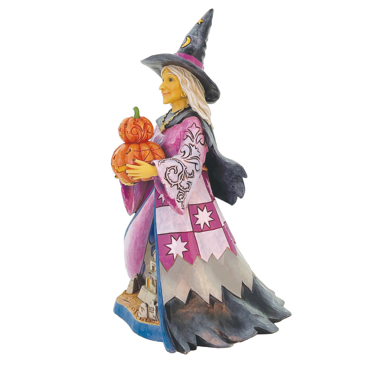Spellbinding Smiles Kind Witch Holding Pumpkin and Lit Scene