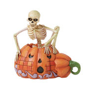 Scared to the Bone Skeleton Stepping Out of Jack-O-Lantern
