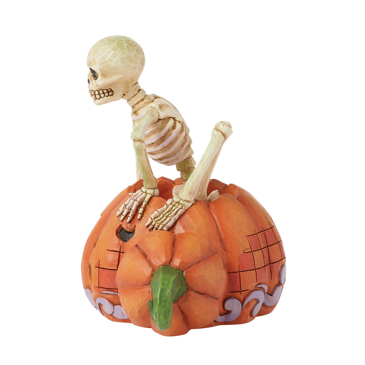 Scared to the Bone Skeleton Stepping Out of Jack-O-Lantern