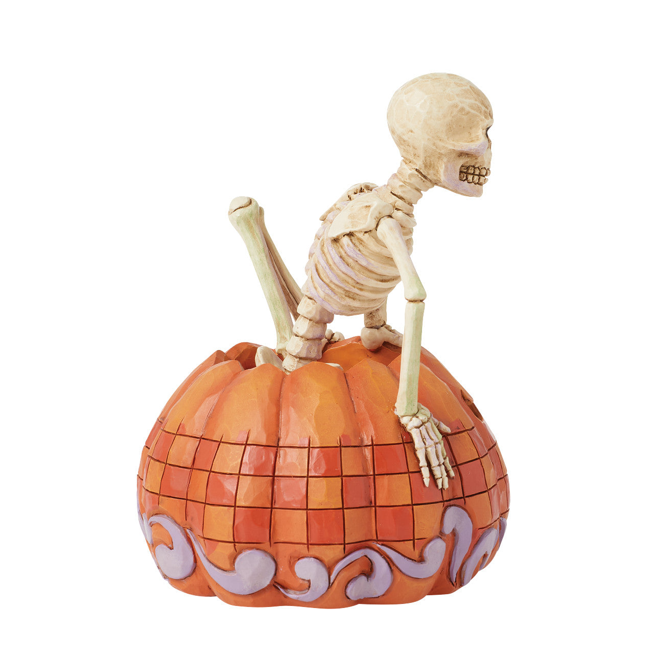 Scared to the Bone Skeleton Stepping Out of Jack-O-Lantern