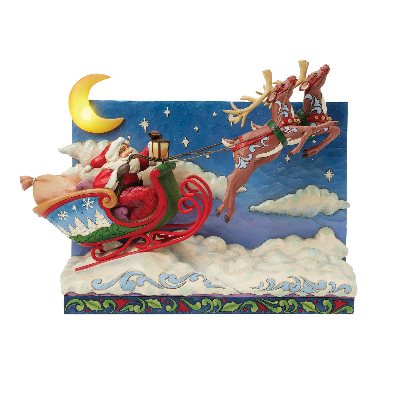 St. Nicholas is on His Way Santa in Sleigh with Reindeer LED Lit Piece
