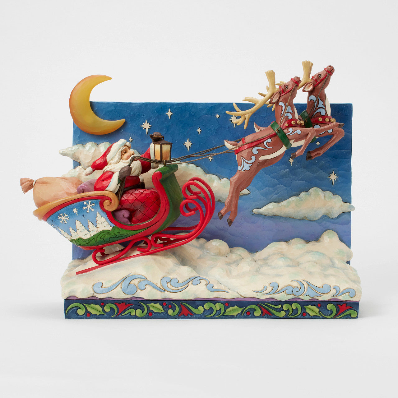 St. Nicholas is on His Way Santa in Sleigh with Reindeer LED Lit Piece