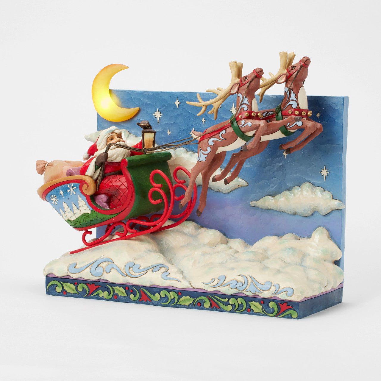 St. Nicholas is on His Way Santa in Sleigh with Reindeer LED Lit Piece