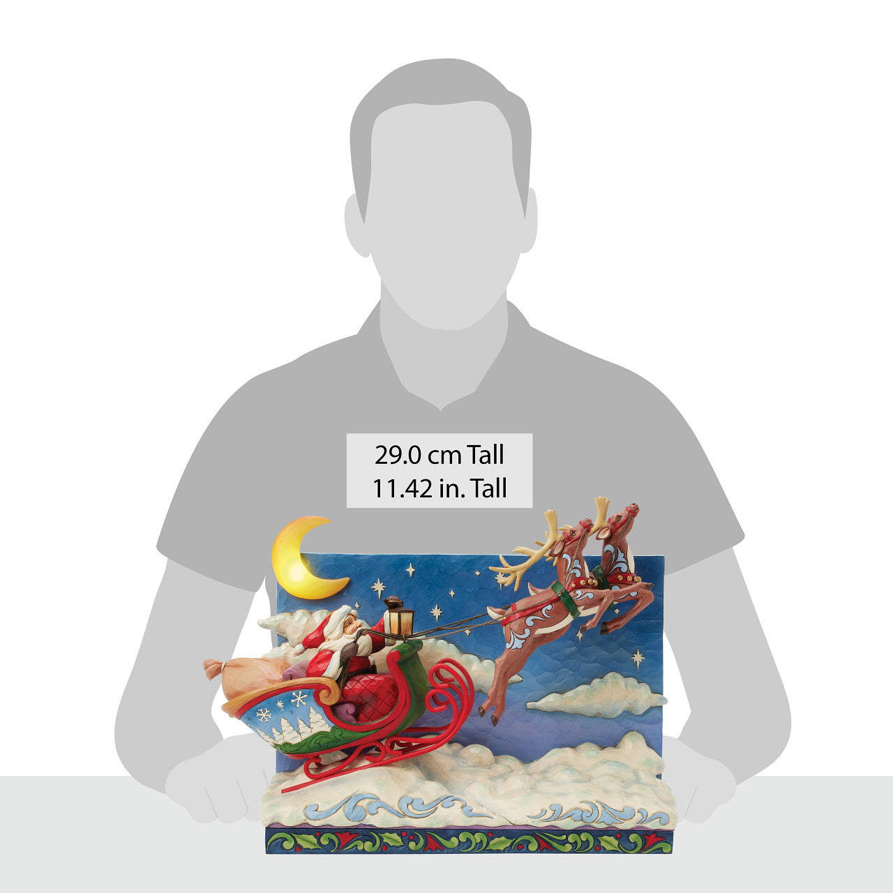St. Nicholas is on His Way Santa in Sleigh with Reindeer LED Lit Piece