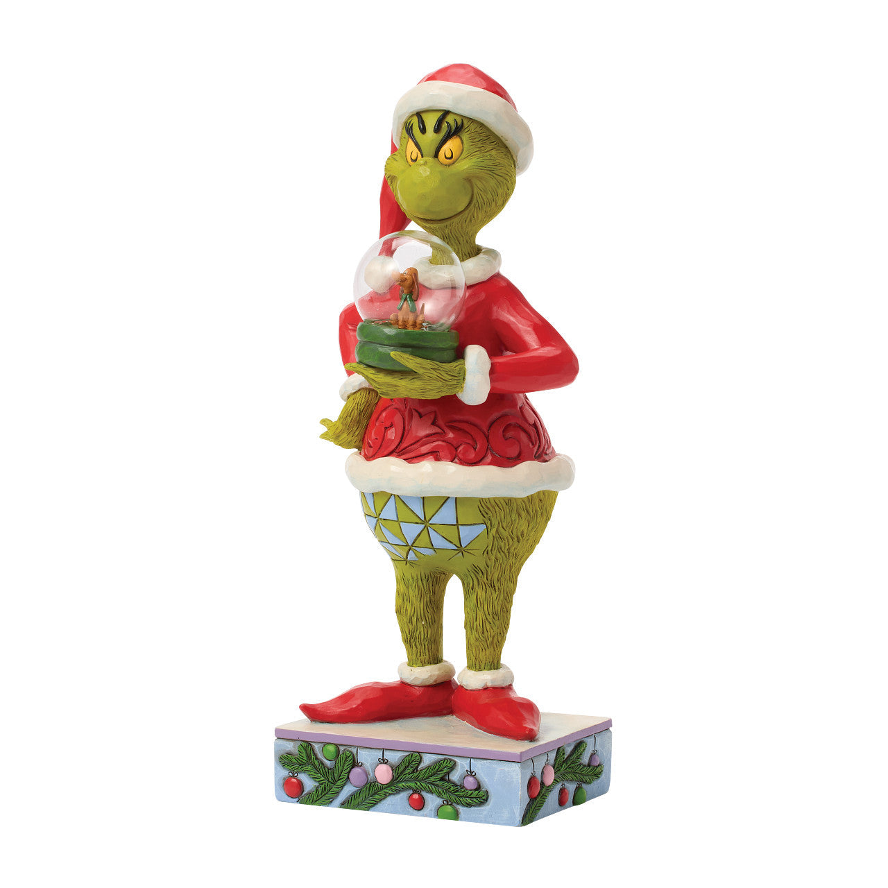 Grinch Holding Snow Globe Dome with Max Inside