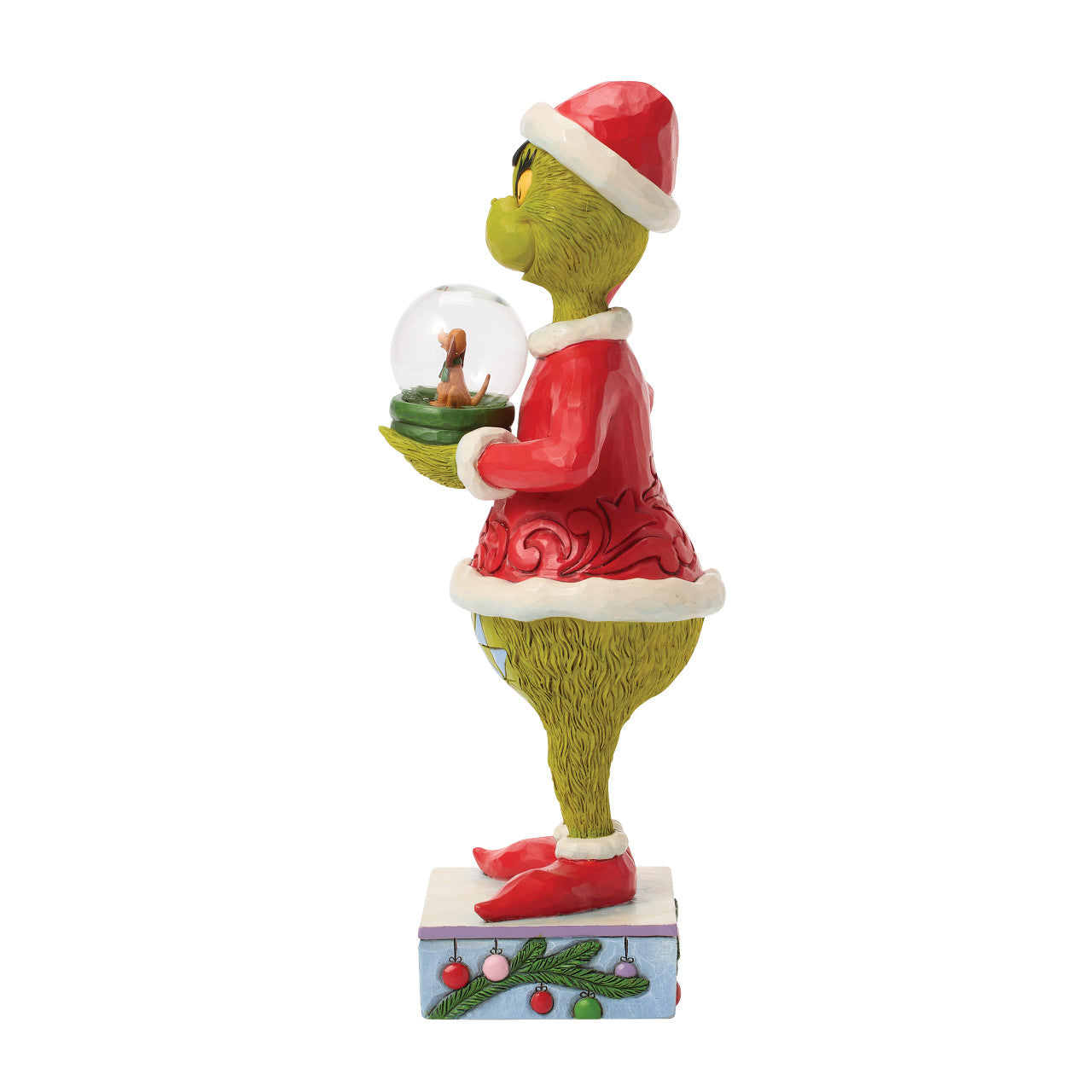 Grinch Holding Snow Globe Dome with Max Inside
