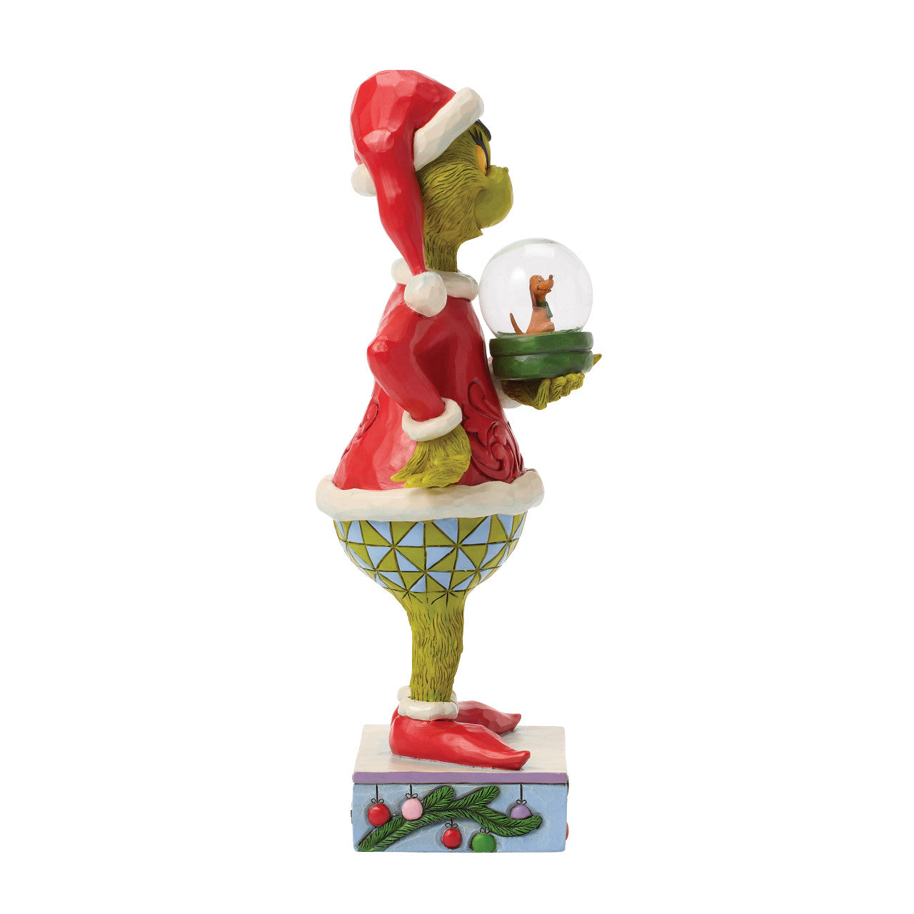 Grinch Holding Snow Globe Dome with Max Inside