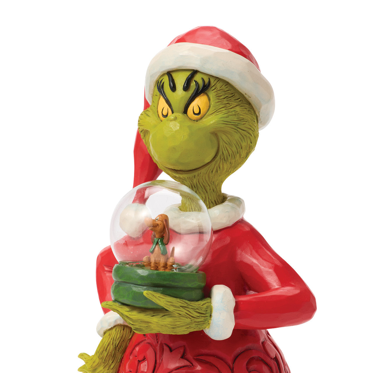 Grinch Holding Snow Globe Dome with Max Inside