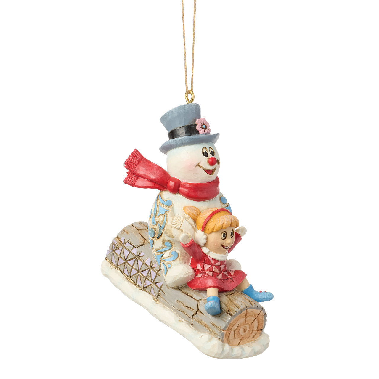 Frosty and Karen in Log Sled Ornament
