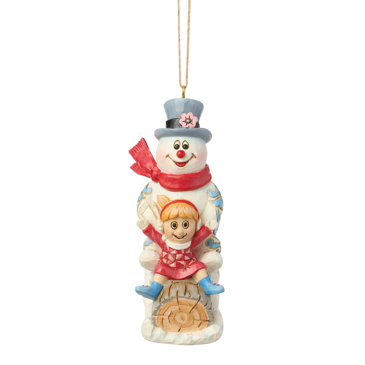 Frosty and Karen in Log Sled Ornament