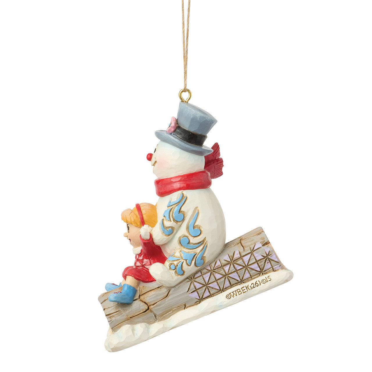 Frosty and Karen in Log Sled Ornament