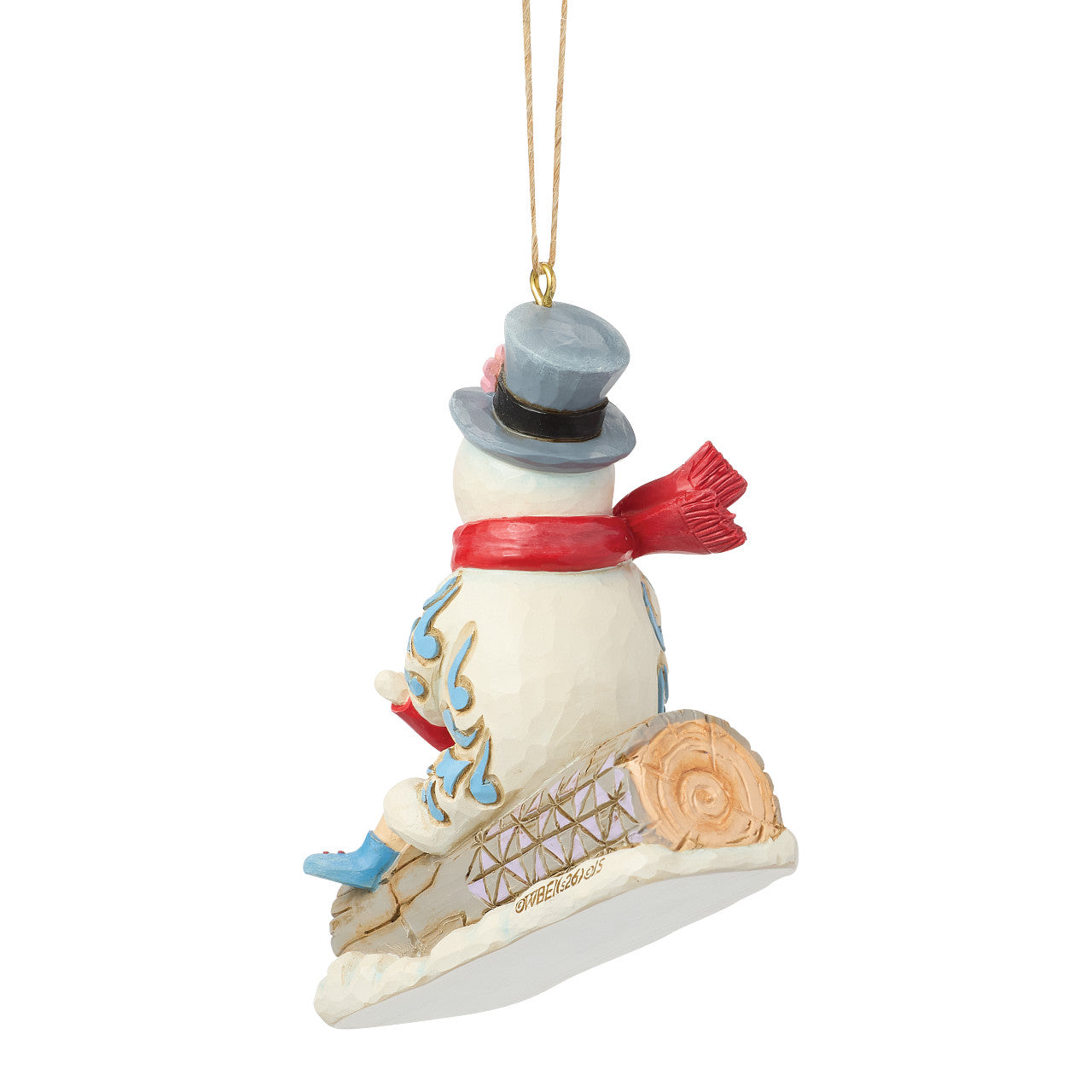 Frosty and Karen in Log Sled Ornament