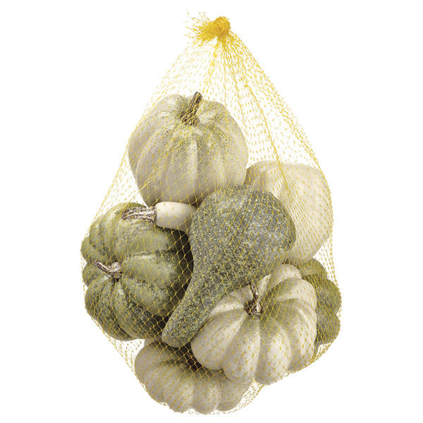 Weighted Cream and Green Pumpkin and Gourd  6" Assortment Set of 8