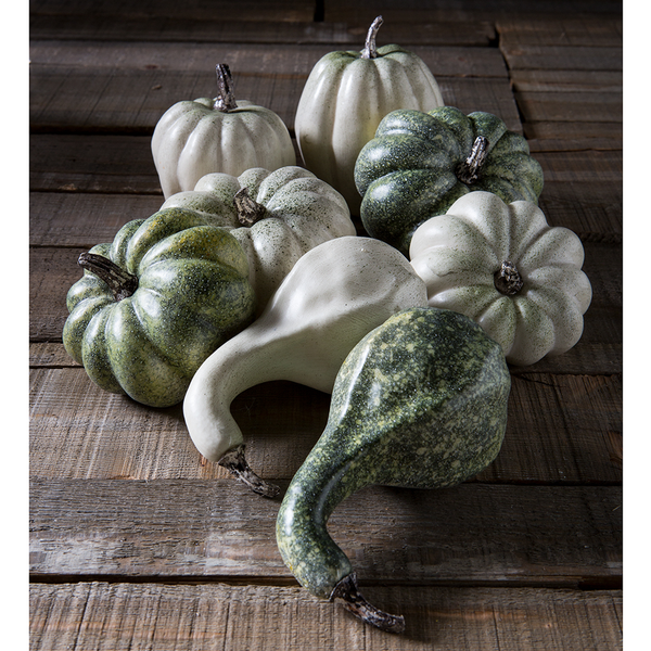 Weighted Cream and Green Pumpkin and Gourd  6" Assortment Set of 8
