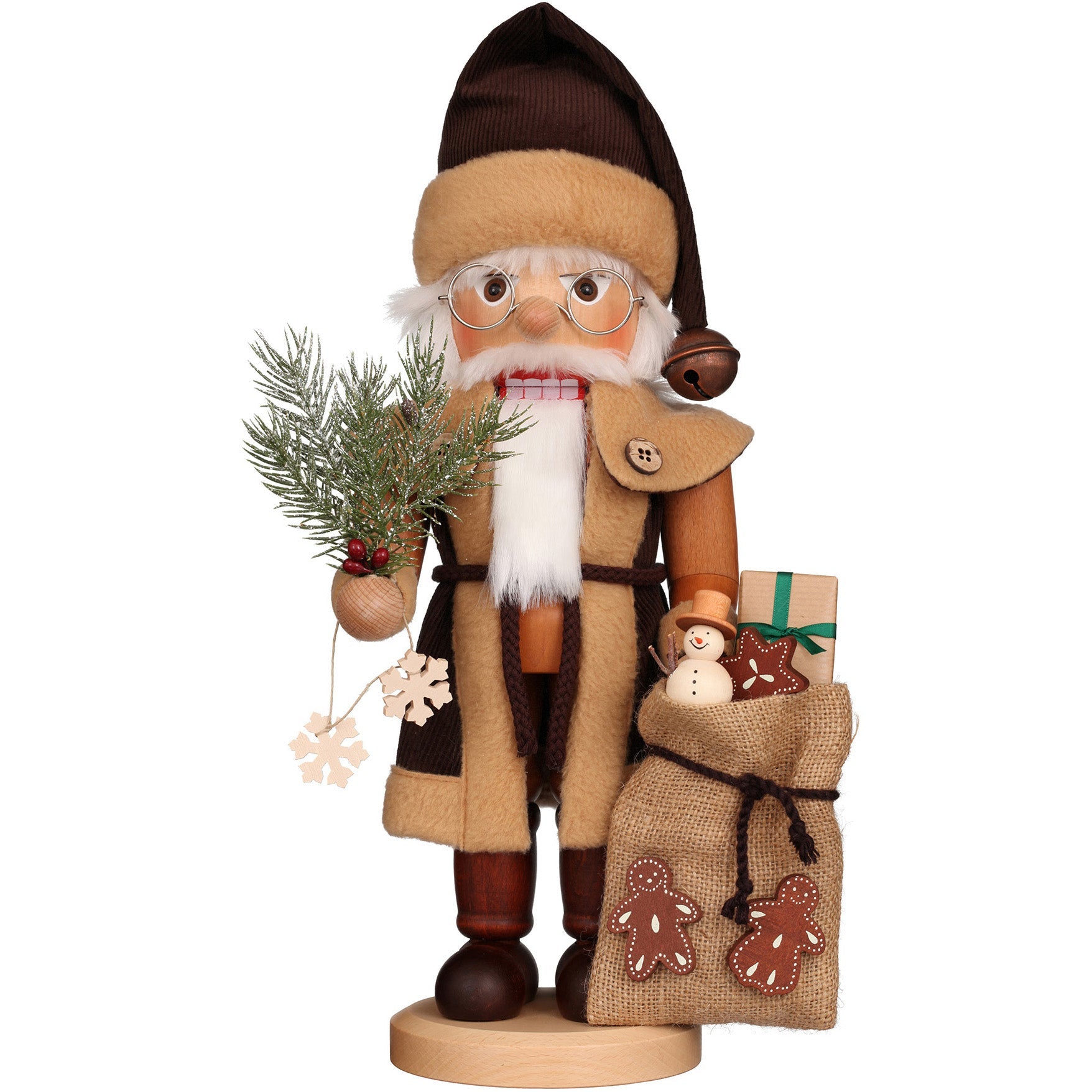 Santa Claus with Bag of Gifts and Pine Branch Natural Tone Nutcracker