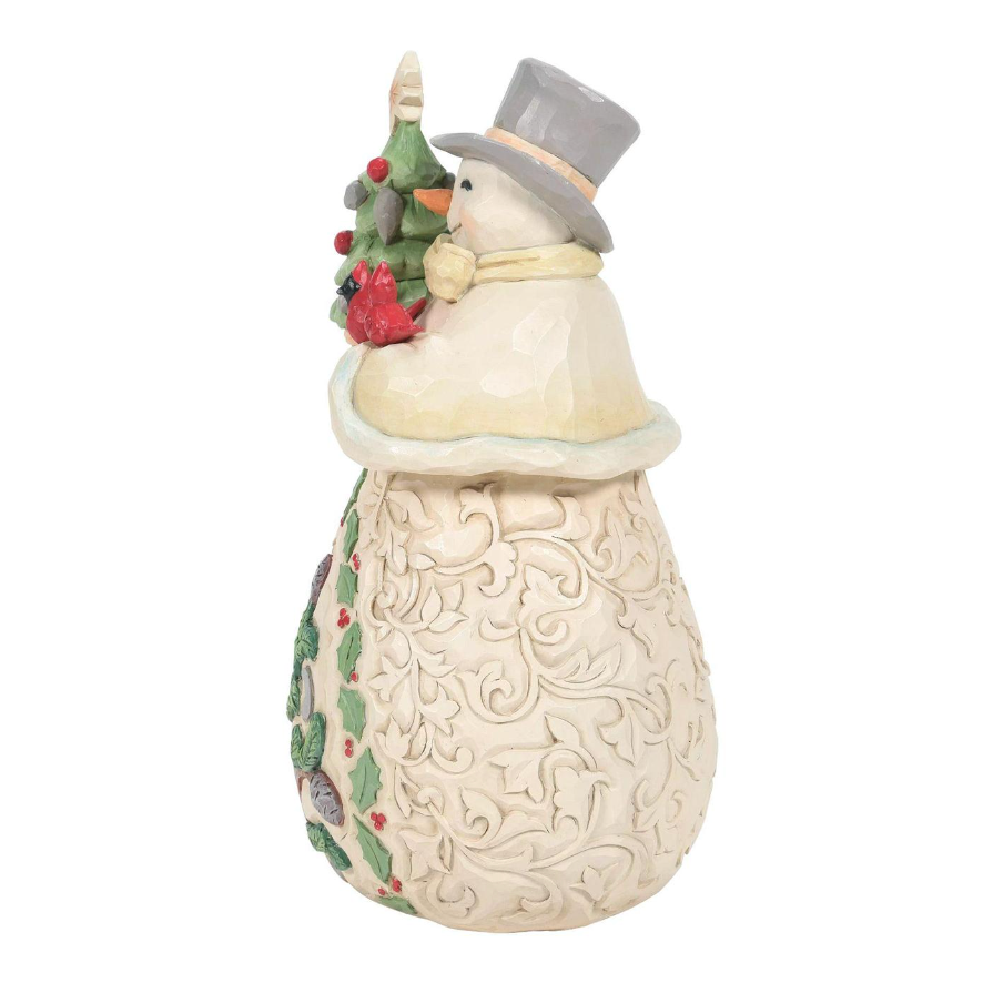 Welcome The Season's Beauty White Woodland Snowman with Top Hat & Tree