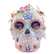 Skull With Butterflies Glass Ornament
