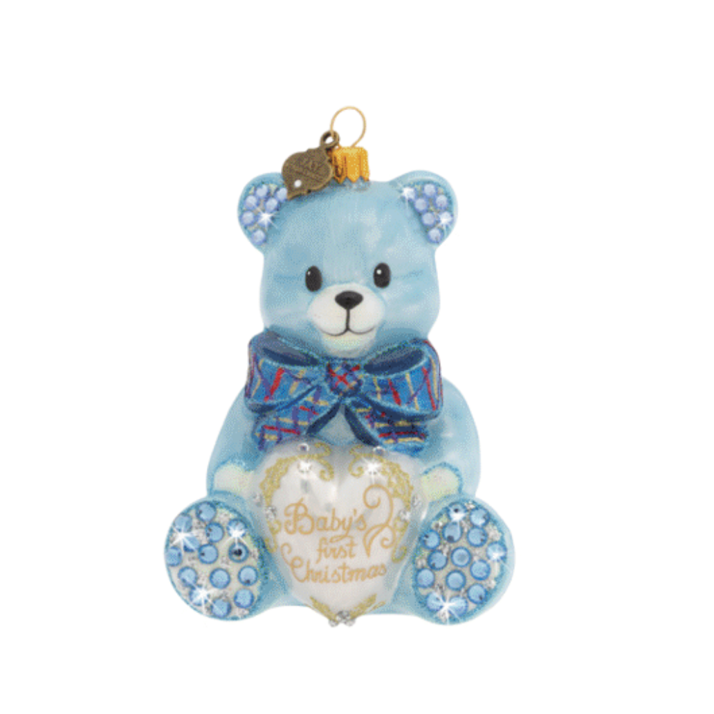 Baby Boy's First Christmas Teddy Glass Ornament