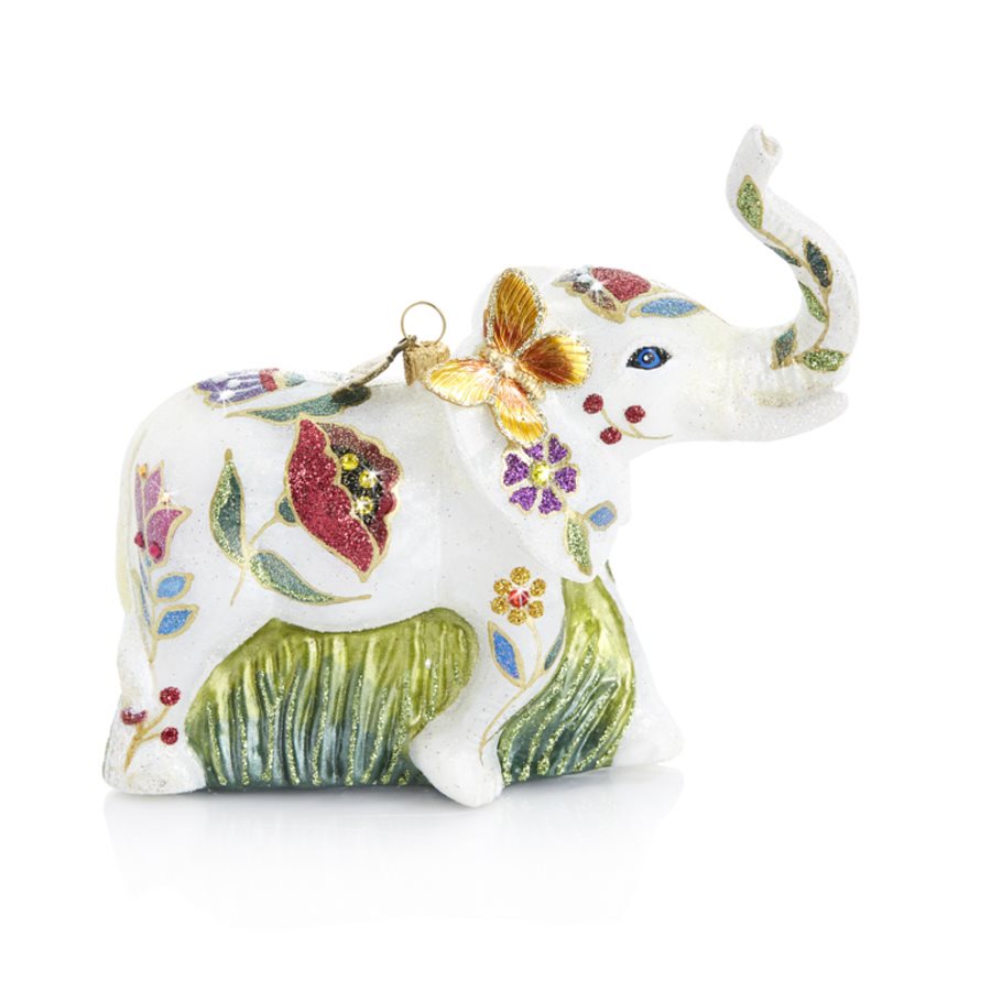 Floral Elephant Glass Ornament