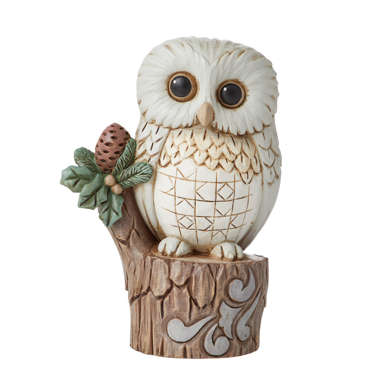 White Woodland Owl on Tree Stump
