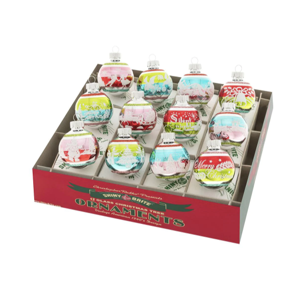 Festive Fete Signature Flocked Round Ornaments Set of 12 1.75"