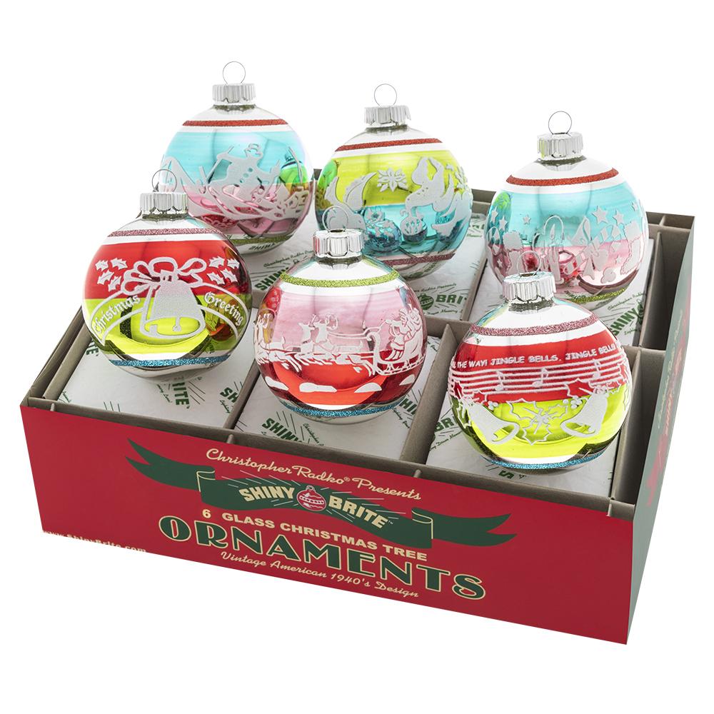 Festive Fete Signature Flocked Rounds Ornaments Set of 6 3.25"