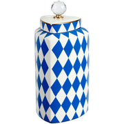 Blue & White Harlequin Jar with Lid Large 13"