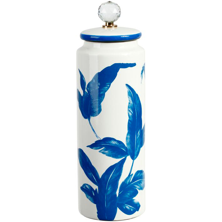 Blue & White Floral Jar with Lid Large 16"