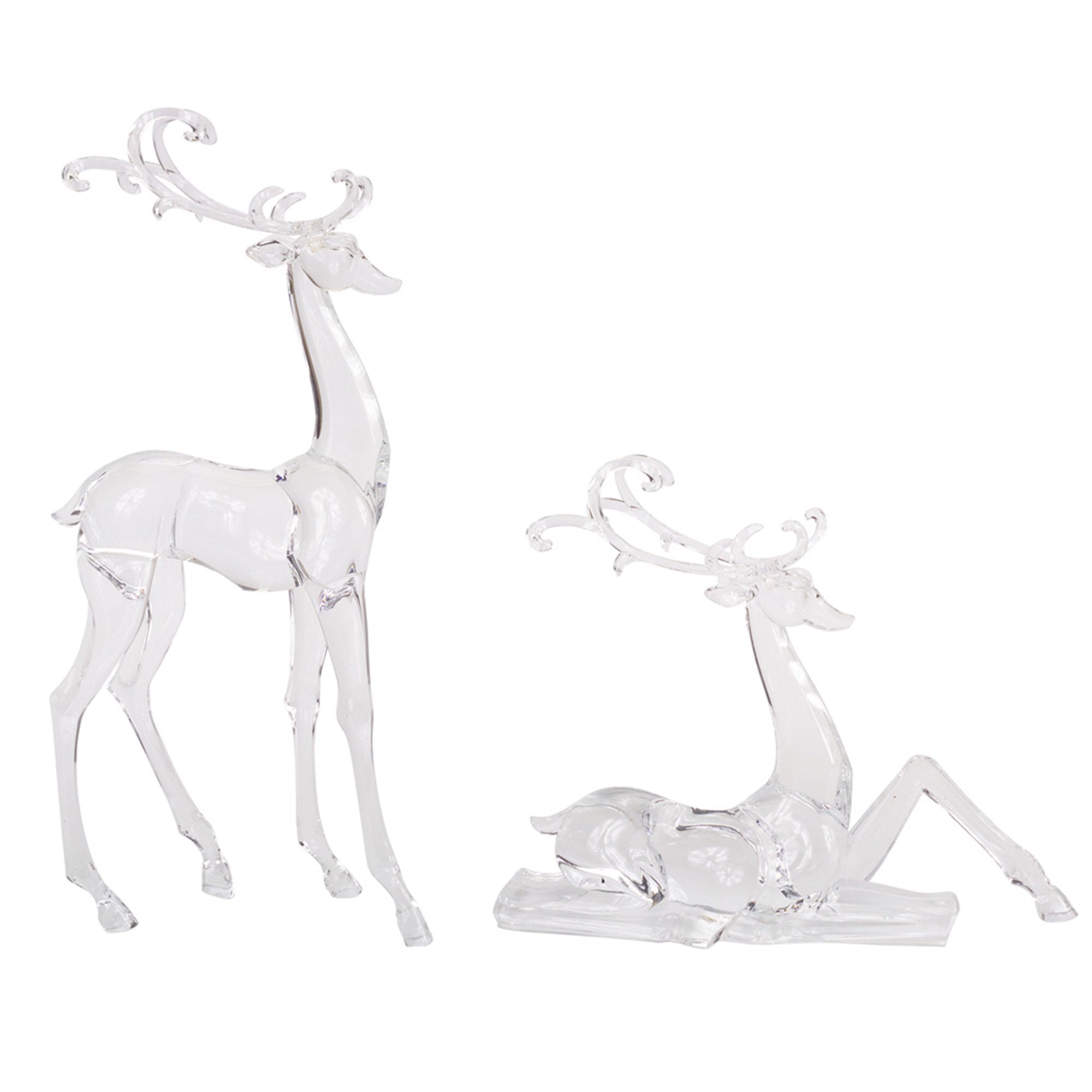 Clear Acrylic Deer Figurines 10.75" Set of 2
