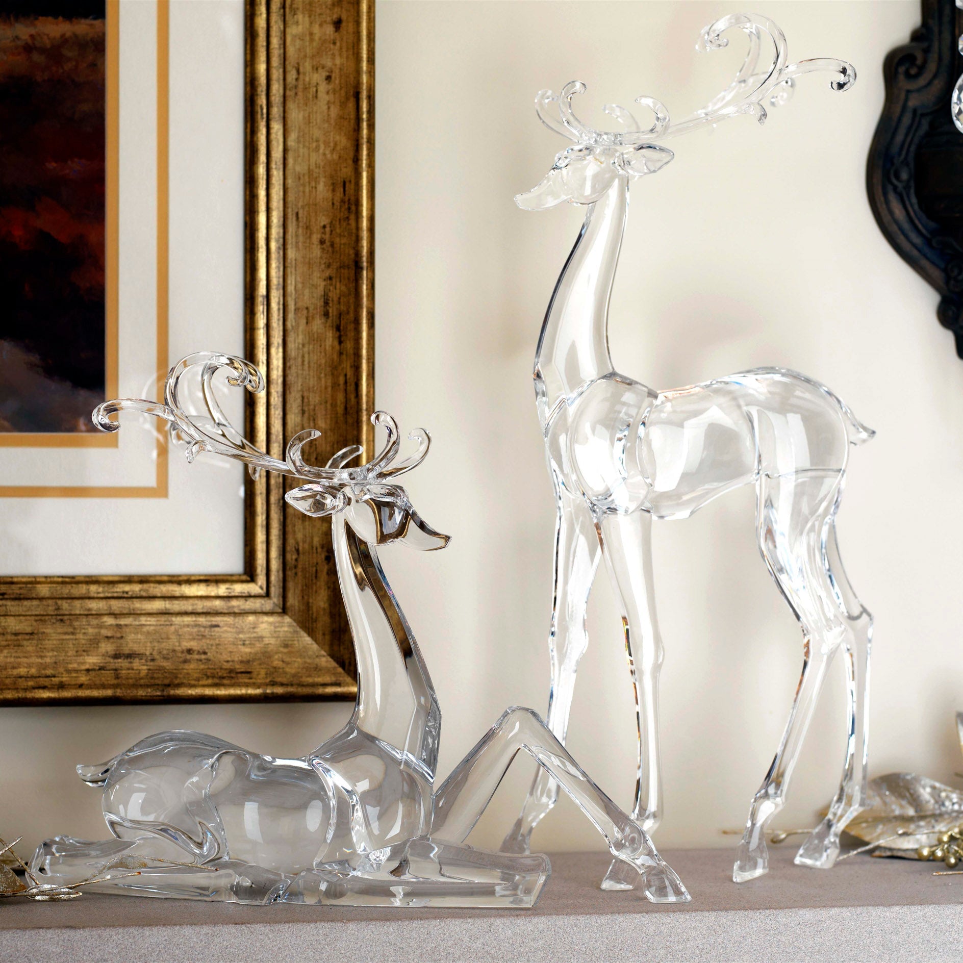 Clear Acrylic Deer Figurines 10.75" Set of 2