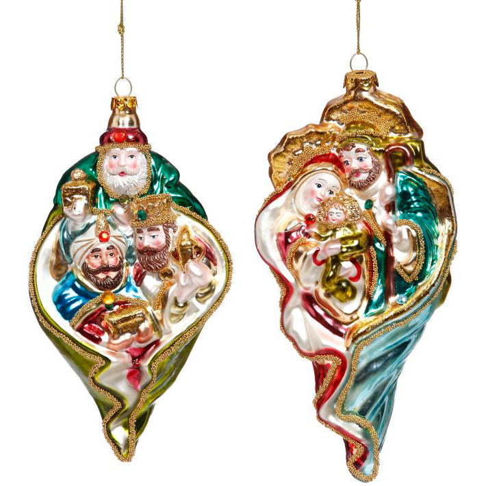 Nativity Scene Ornament 7" Set of 2