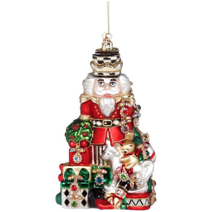 Jeweled Red & Green Nutcracker Ornament 8"