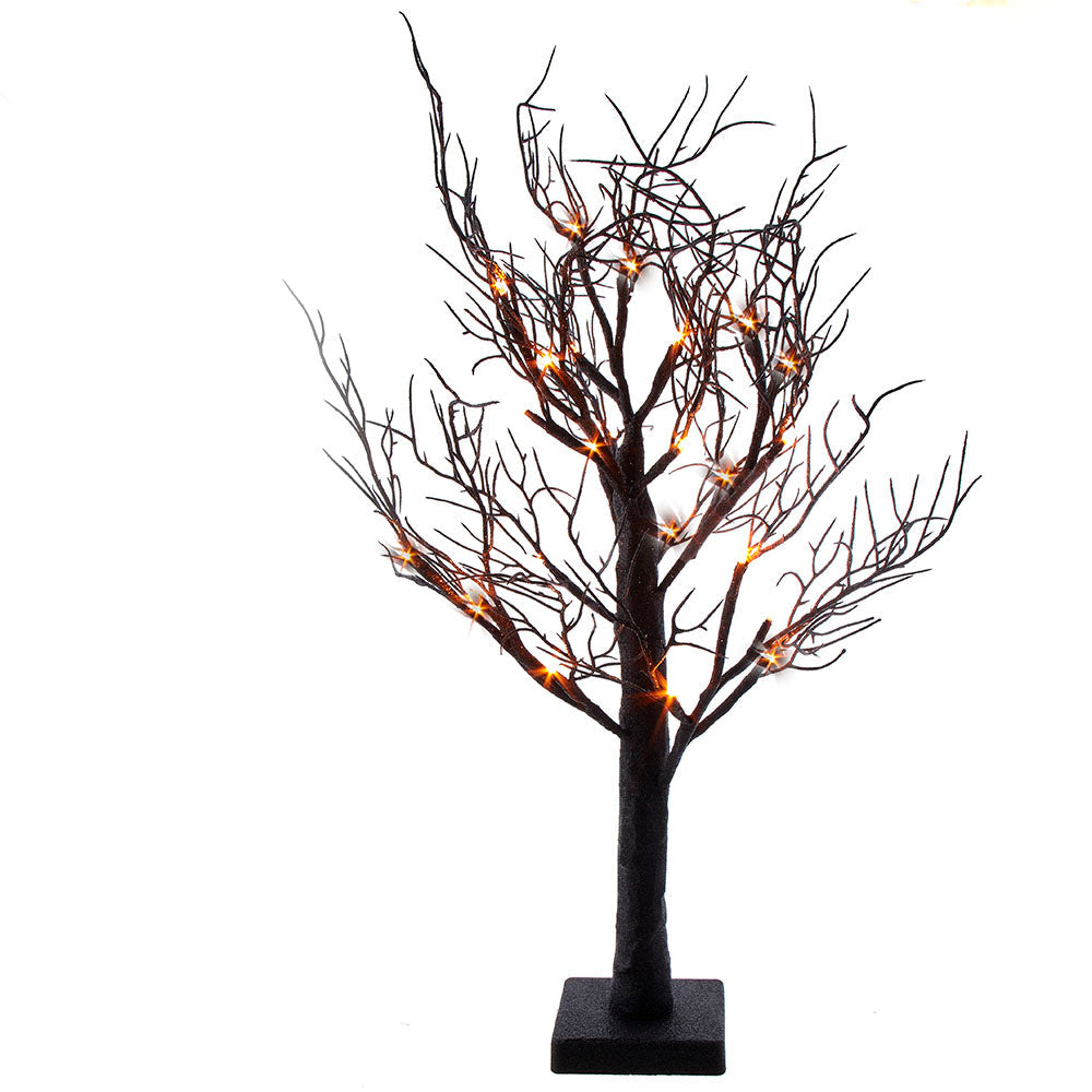 Black Glittered Tree with Orange LED 2'