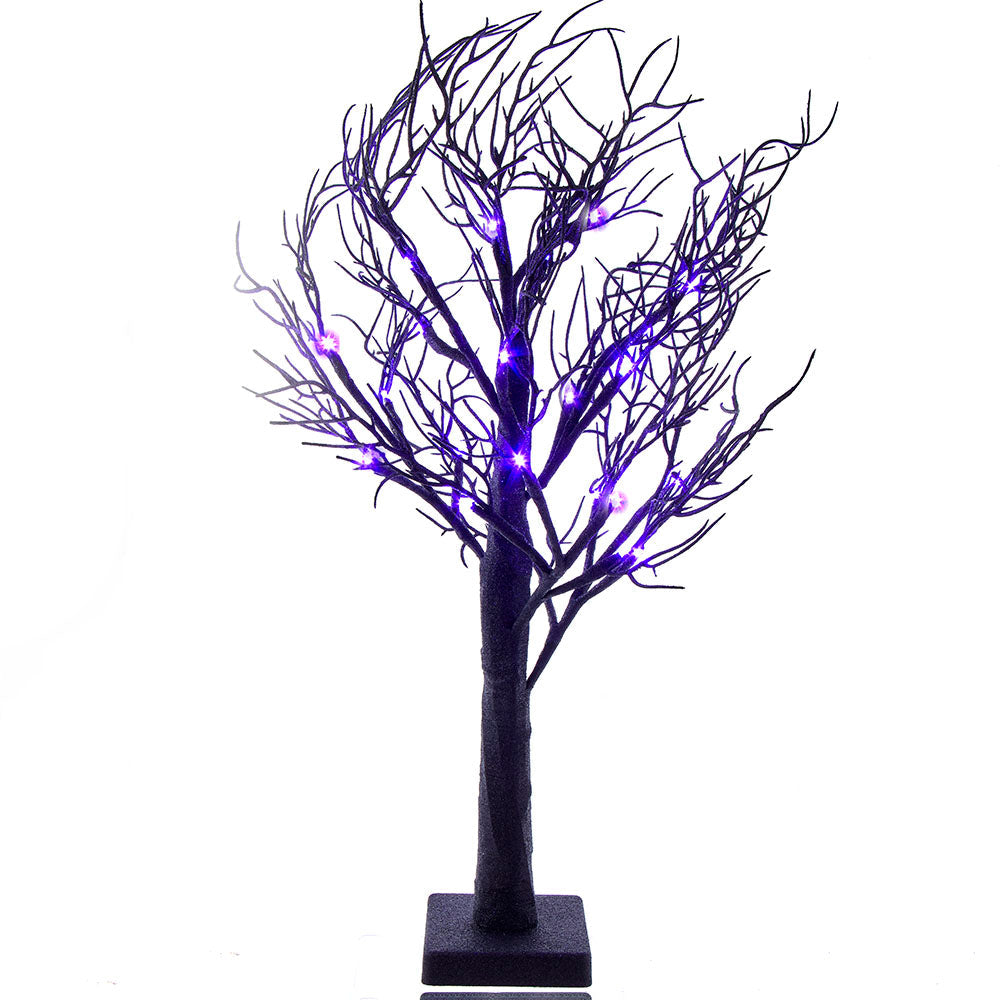 Black Glittered Tree with Purple LED 2'