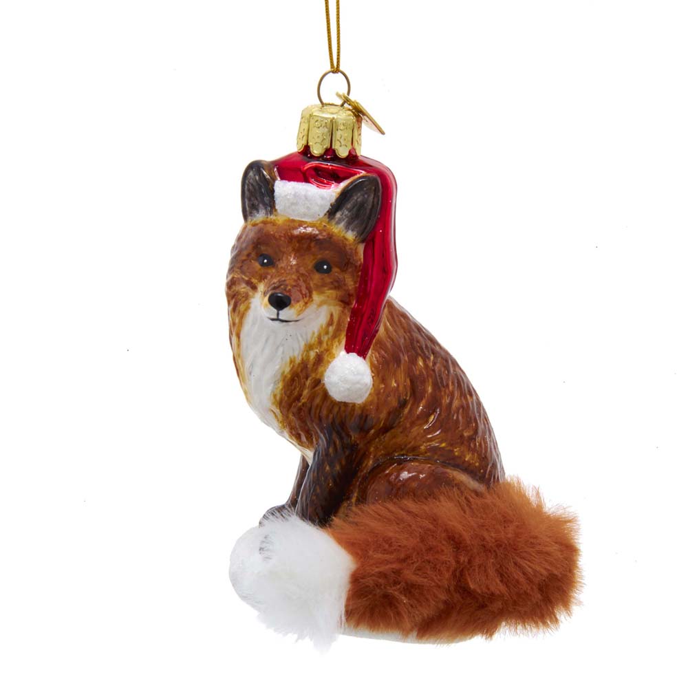 Christmas Fox Glass Ornament 4.25"